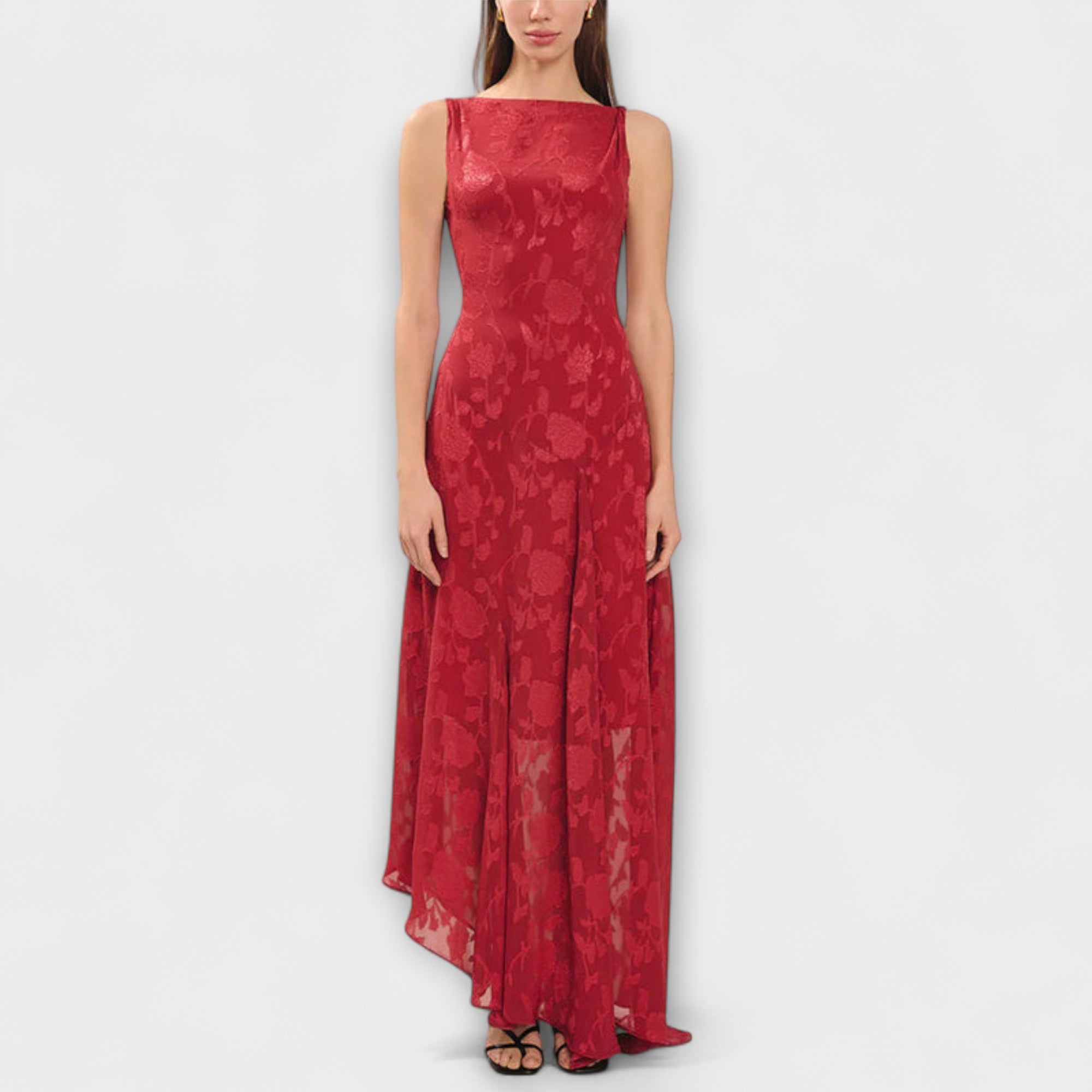 Opal - Elegant ryggløs snøring jacquard maxikjole