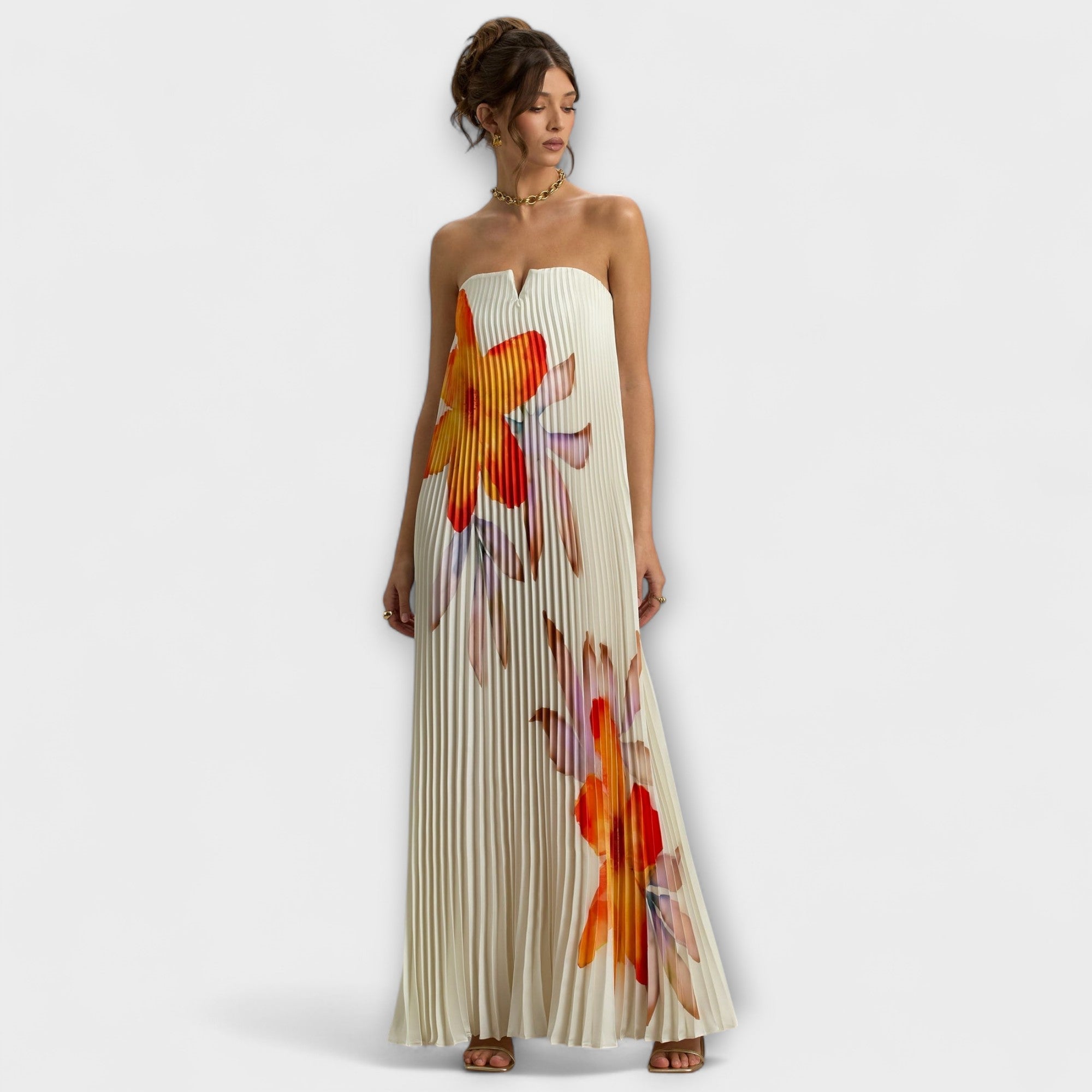 Michelle - Robe longue Sweetheart à fleurs orange