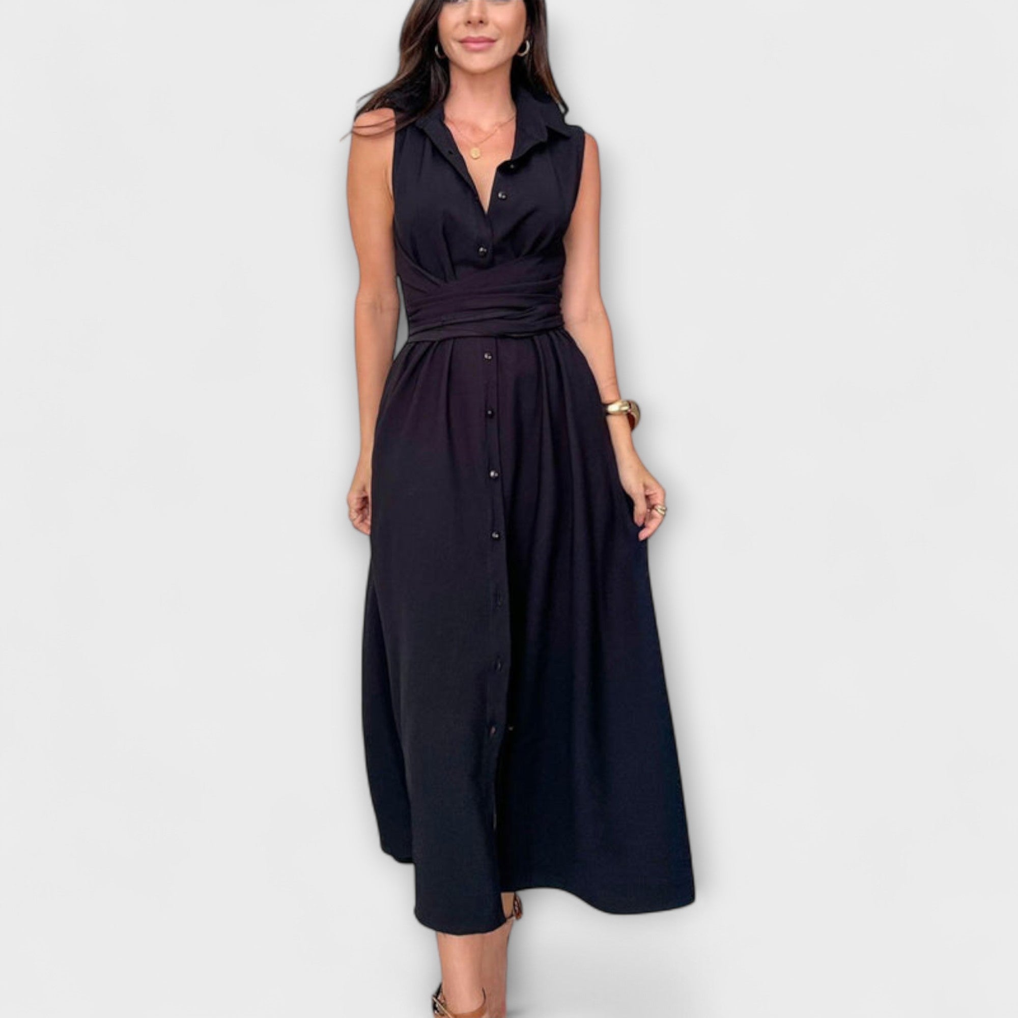 Mira - Robe midi à un bouton, accrocheuse, avec détail noué