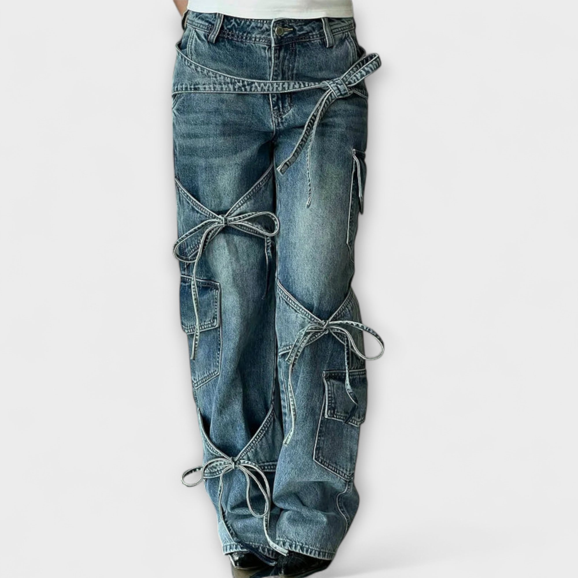 Paloma - Utility denimjeans med knutedetalj