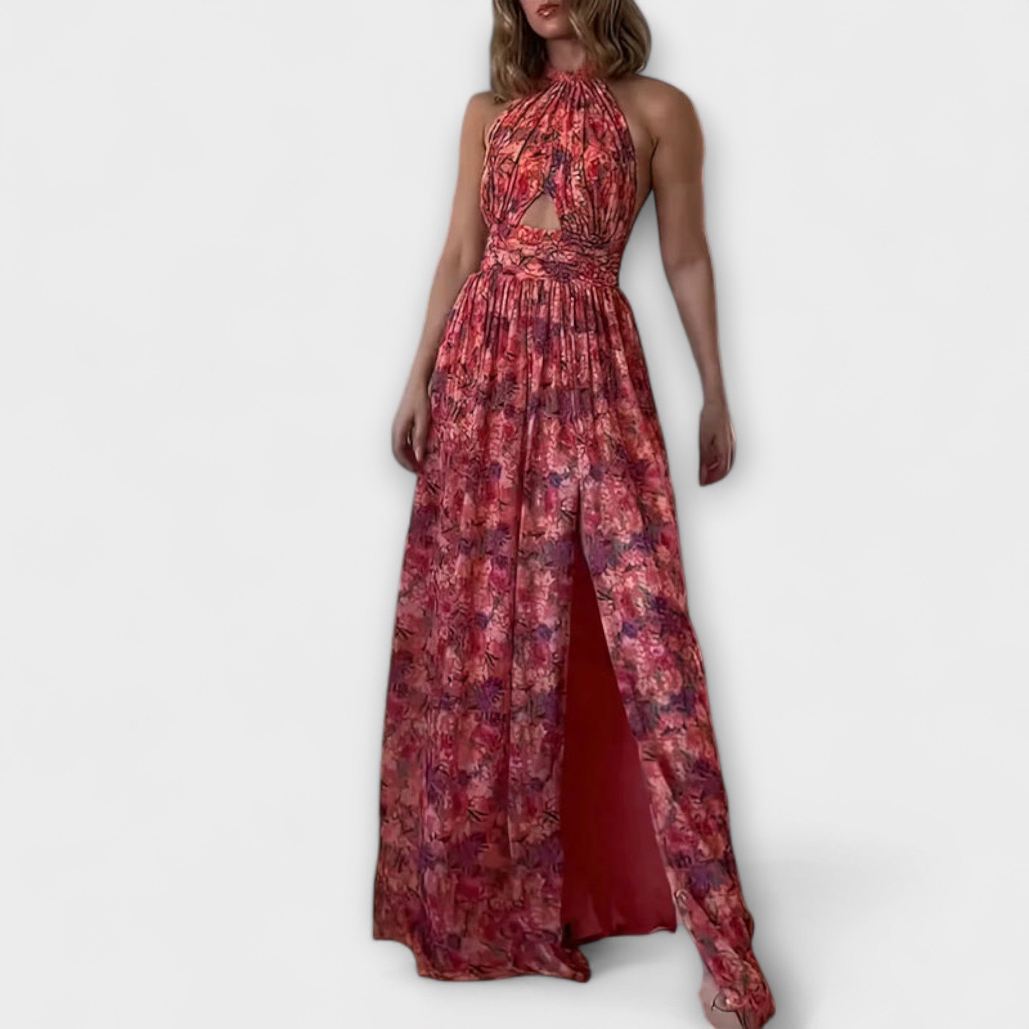 Nortrud - Maxikjole uten rygg med blomsterprint
