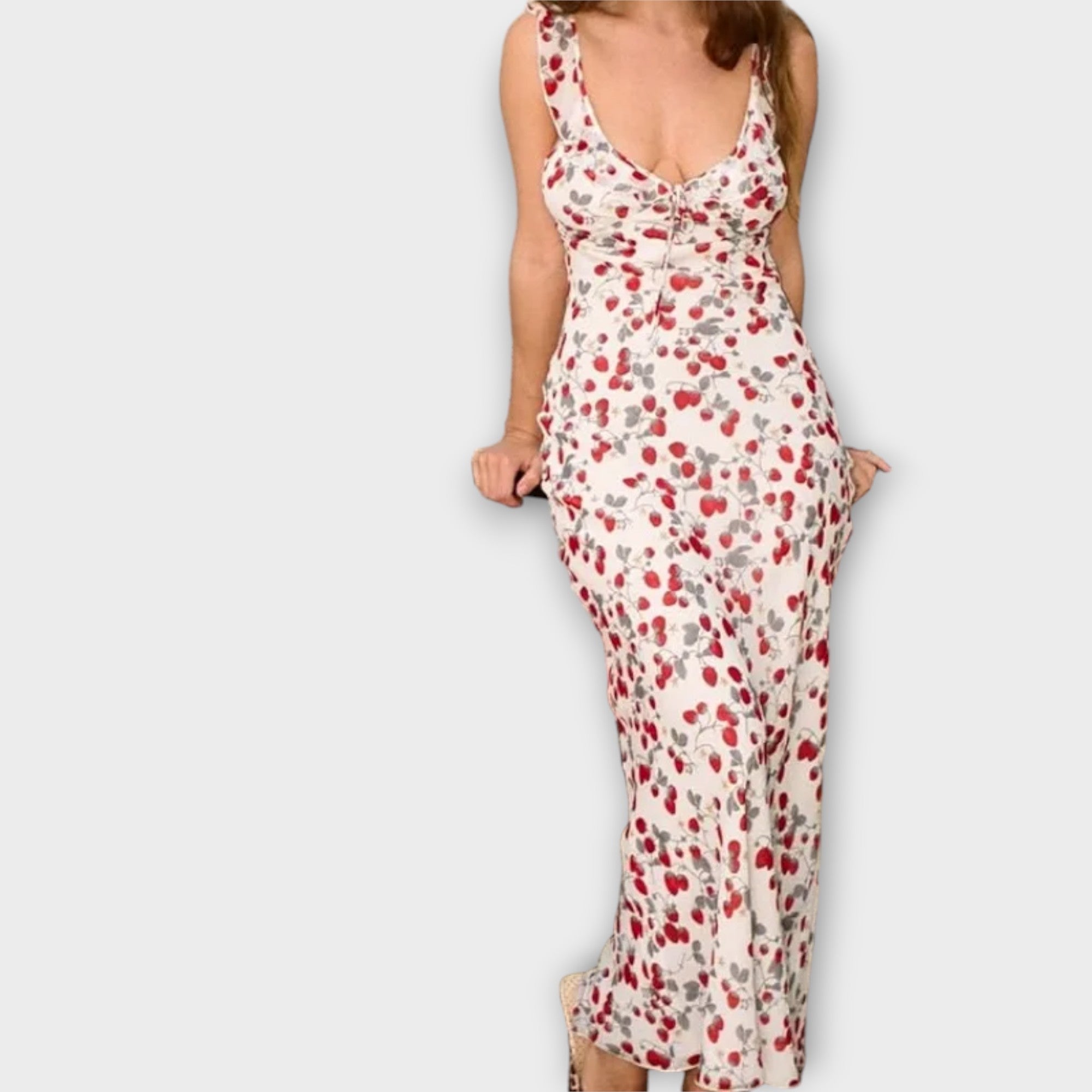Kryptografisches Blumenmuster Maxikleid mit tiefem Ausschnitt