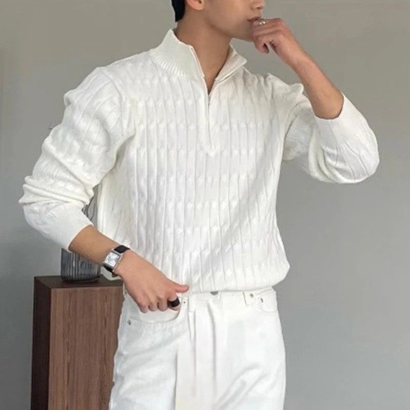 Pull blanc zippé