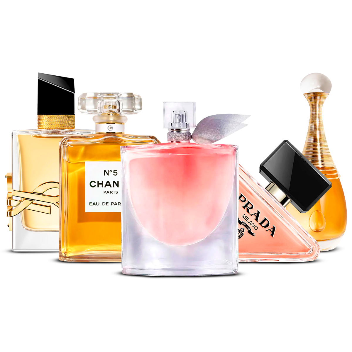 Combinaison de 5 parfums pour femmes – Yves Saint Laurent Libre, Chanel Nº5, La Vie Est Belle, Prada Paradoxe et J'adore [100 ml chacun]
