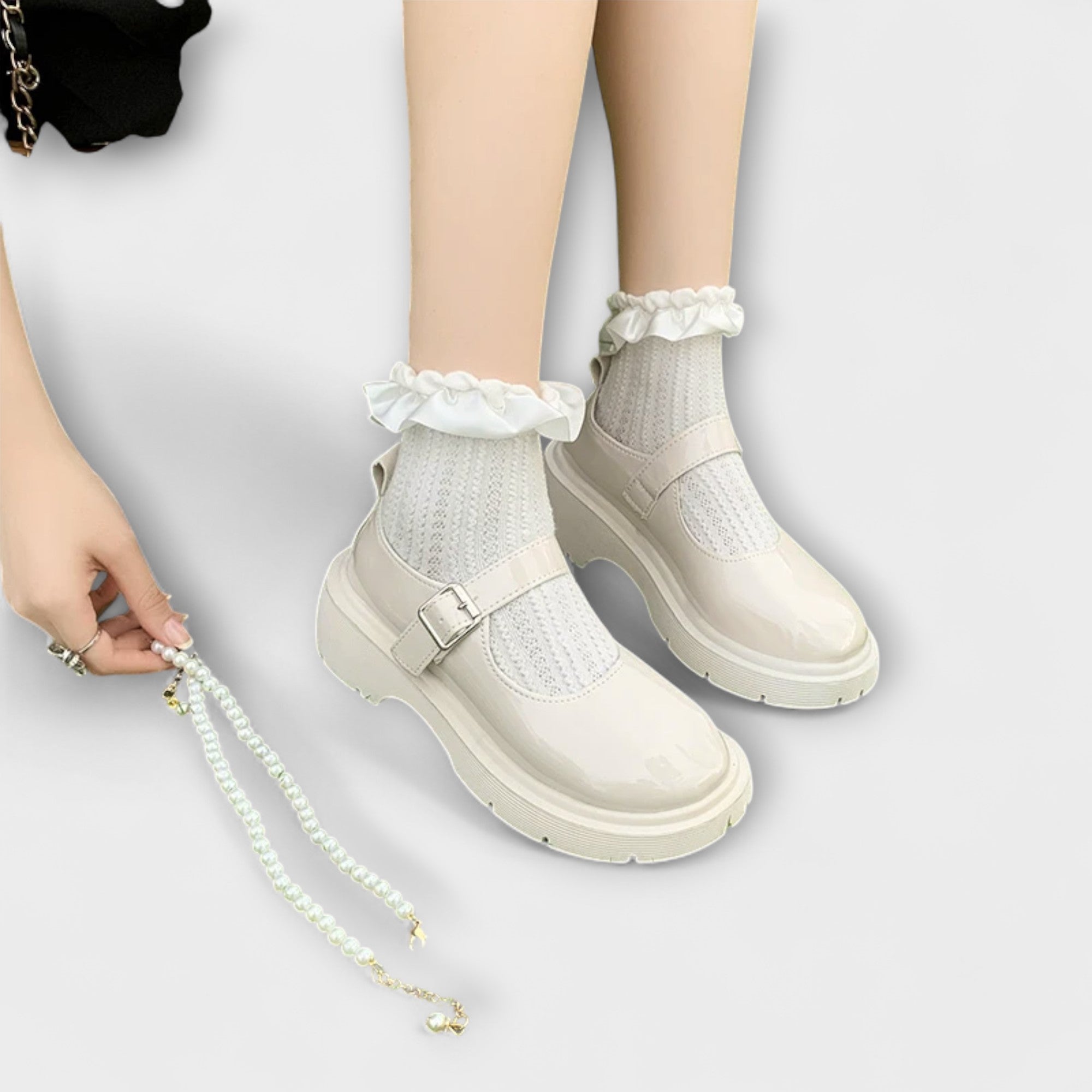 Pearl - Luksusowe skórzane buty Mary Jane z perłami