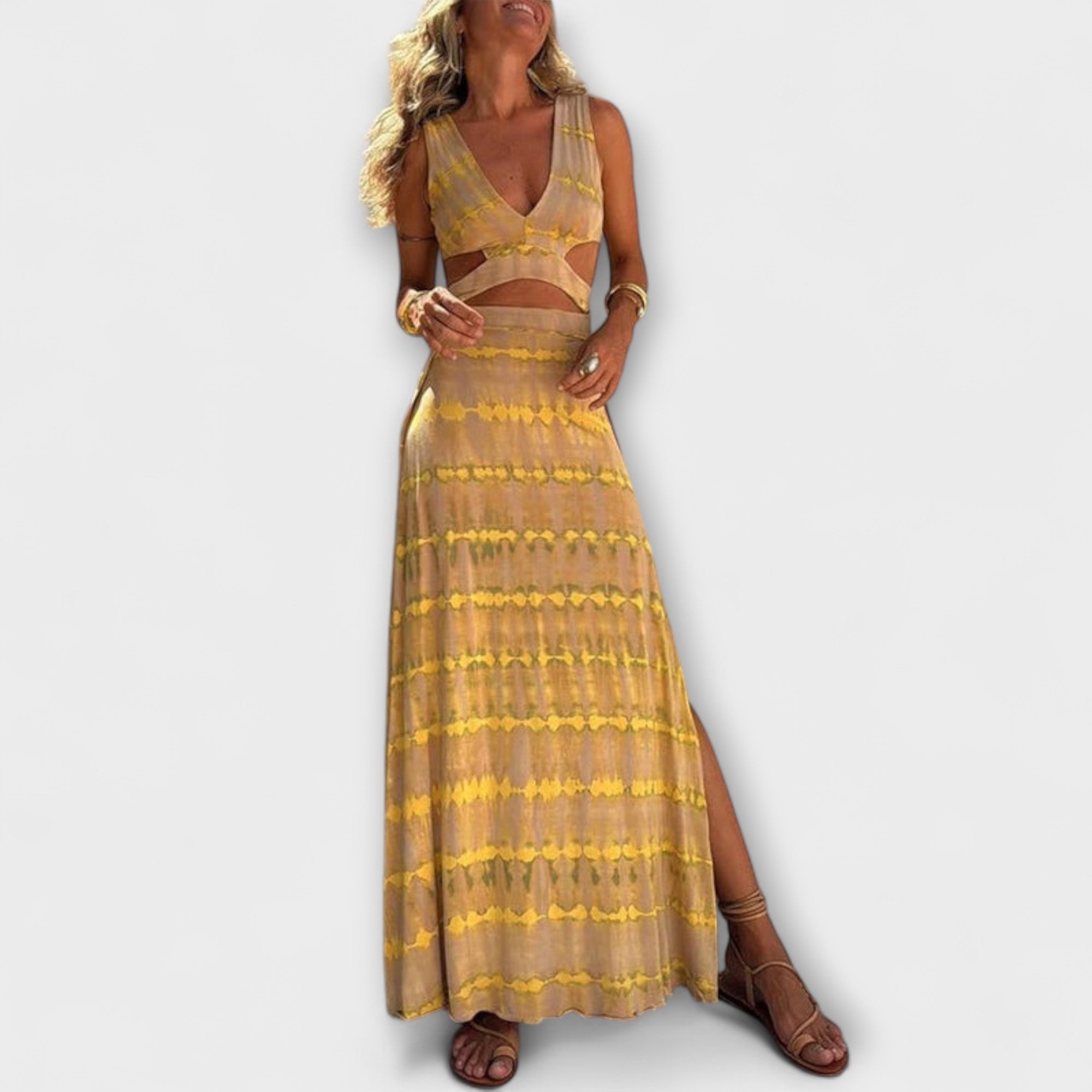Ella - Eleanor sukienka z wycięciami w stylu tie-dye Schlitz Stretch